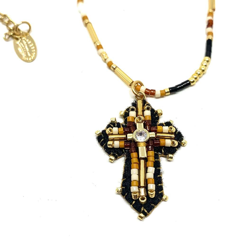 Collier Pendentif Fantaisie Croix BABY MARTA NOIR1