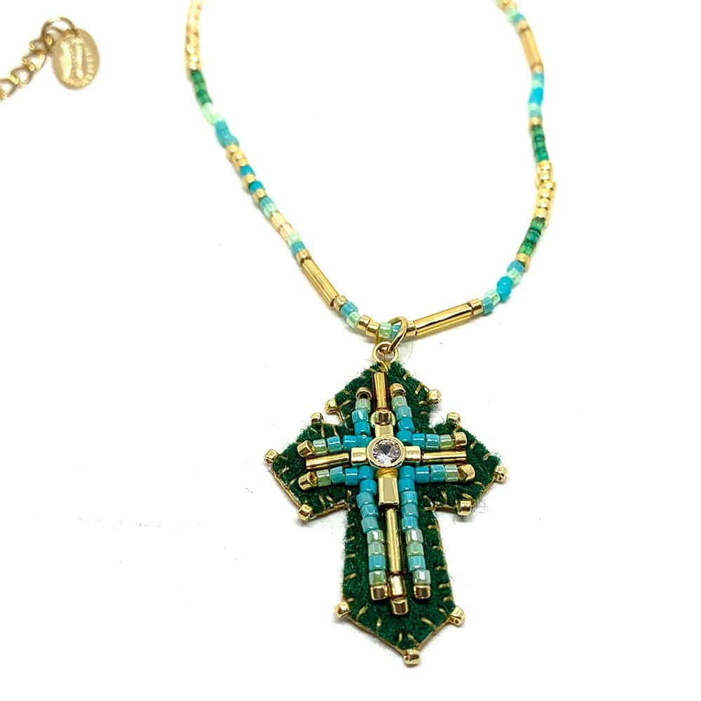 Collier Pendentif Fantaisie Croix BABY MARTA VERT1