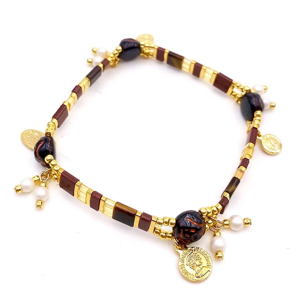 Bracelet Tila Perles de Culture Marron