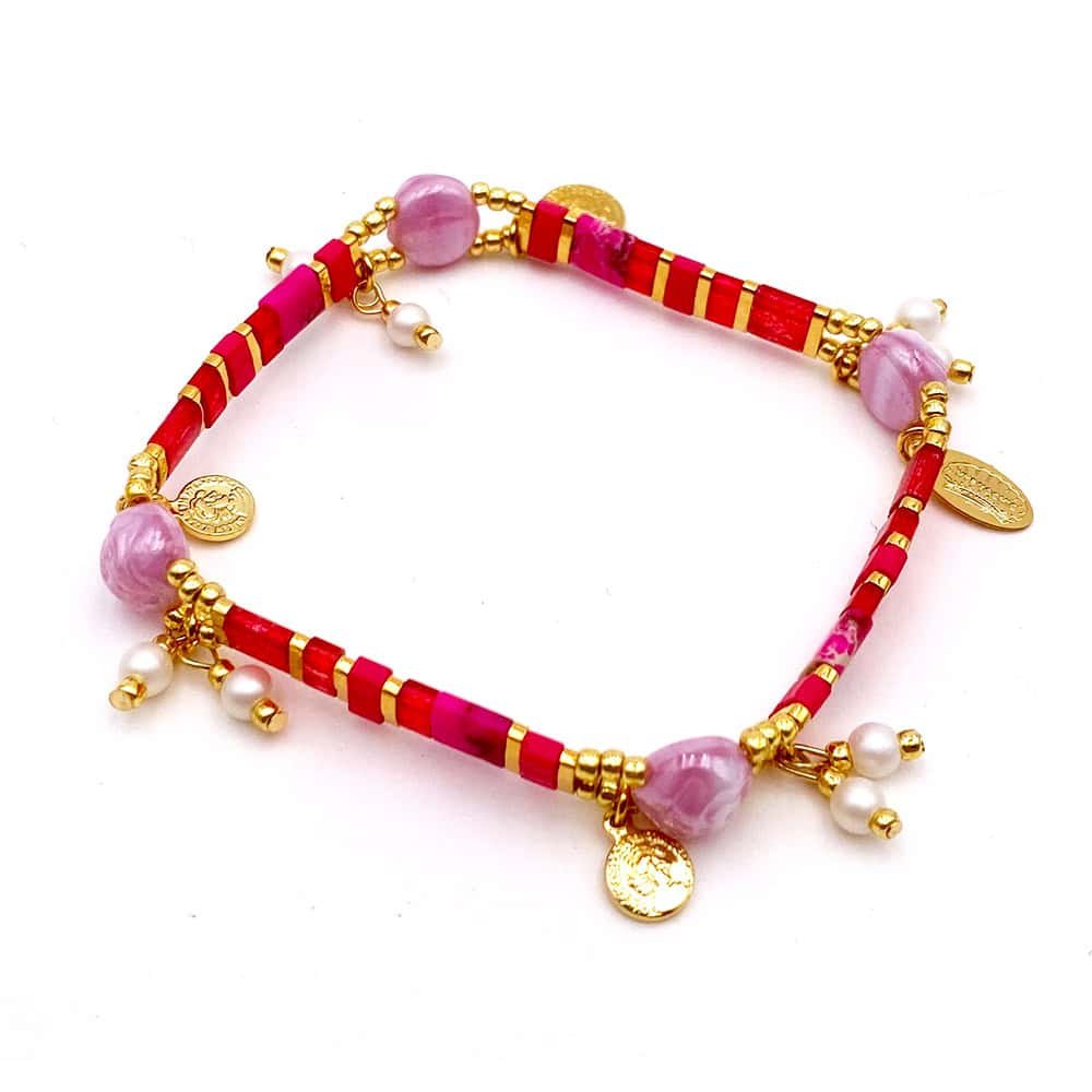 Bracelet Tila Perles de Culture Rouge