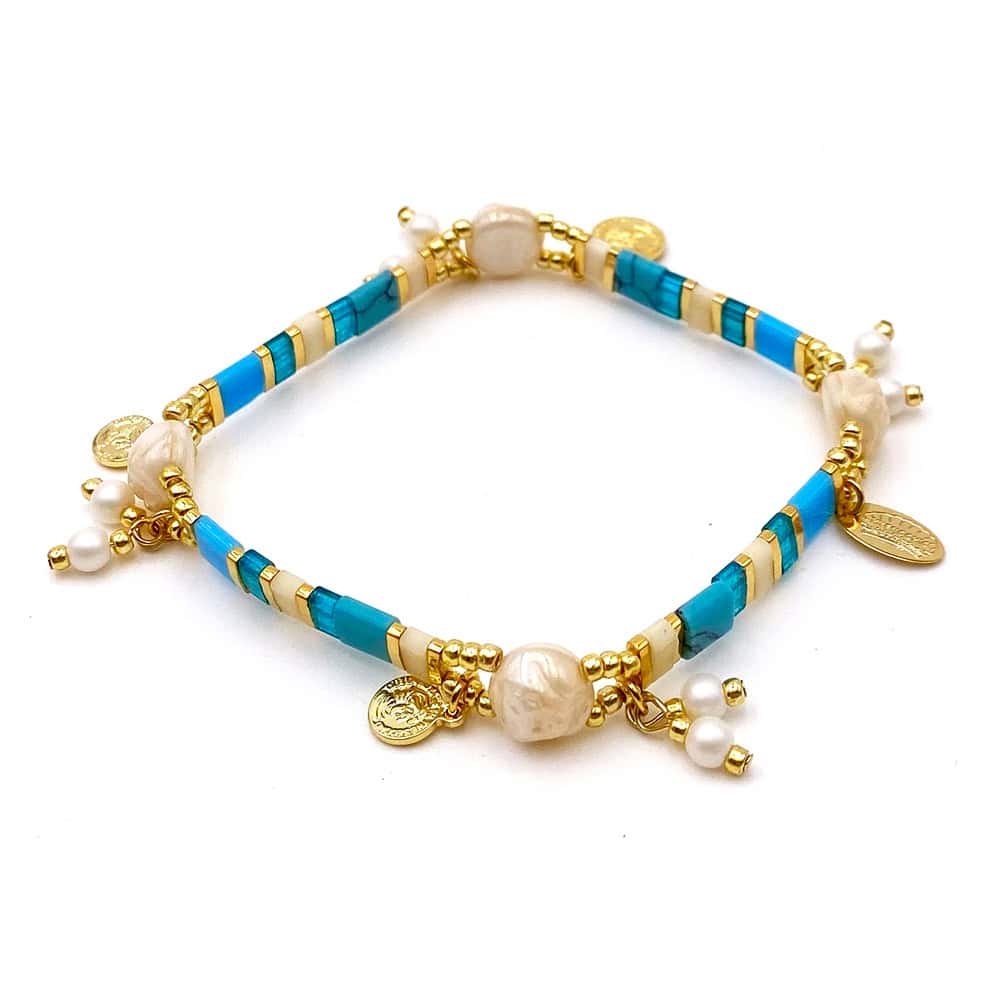 Bracelet Tila Perles de Culture Turquoise Blanc