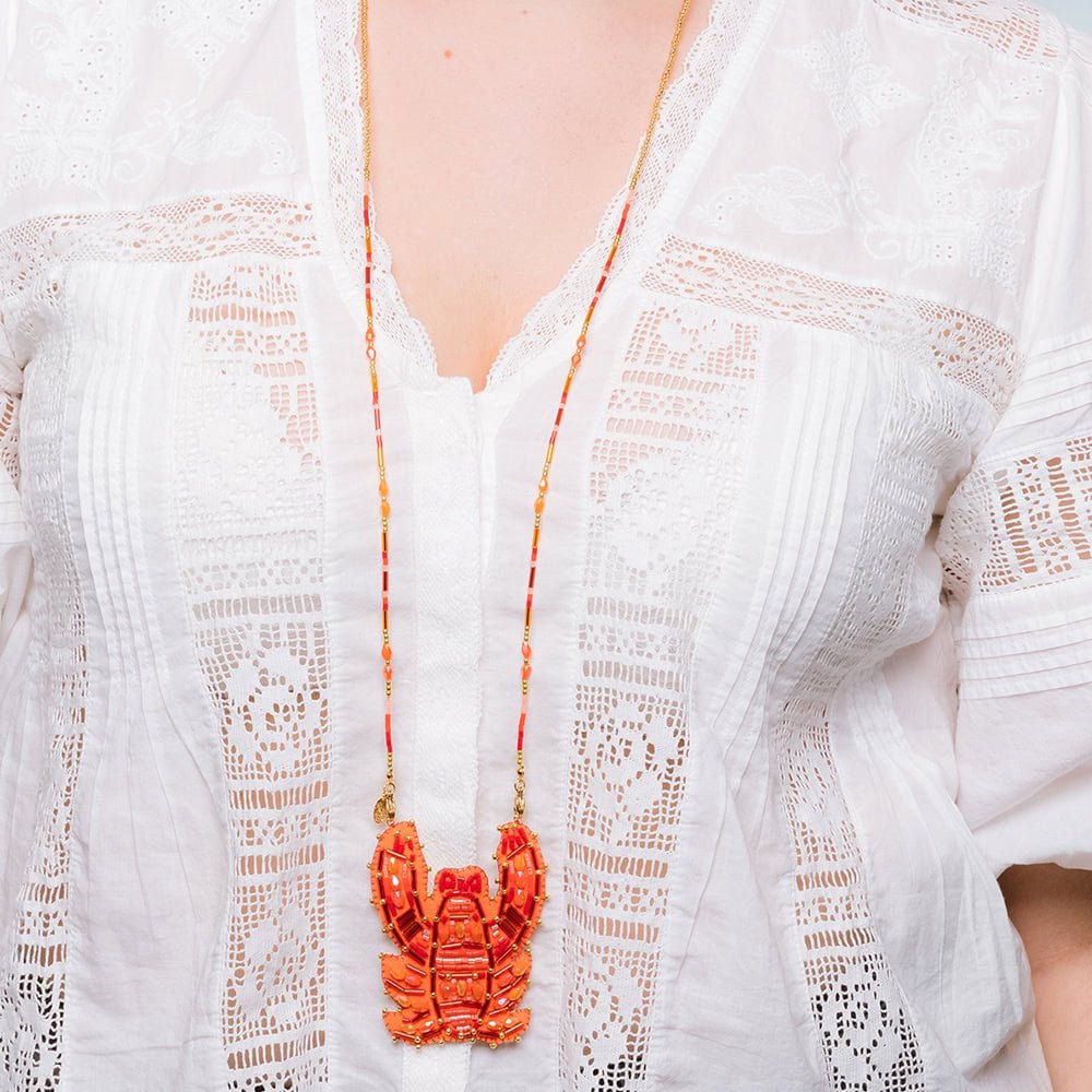 Sautoir Homard Perles Rouge