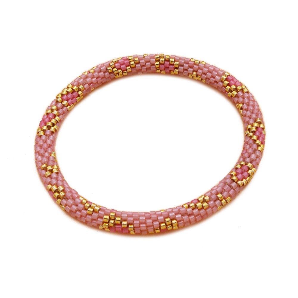 Bracciale nepalese a forma di ciambella con fiori rosa 2