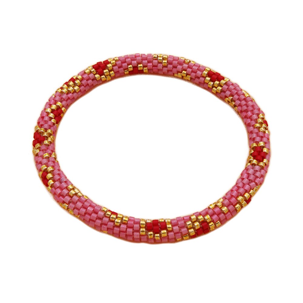 Bracciale nepalese a forma di ciambella con fiori rosa