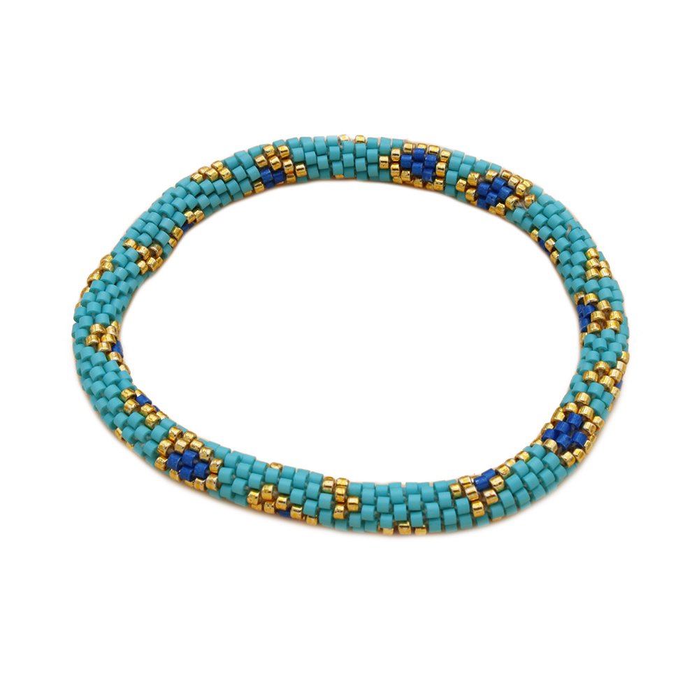Bracciale nepalese a forma di ciambella con fiori turchese
